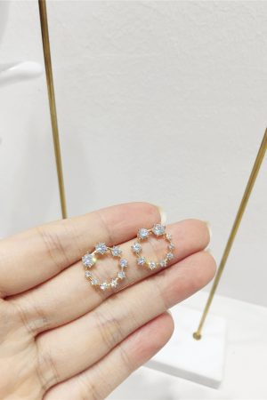 Korean Style Minimalist Hollow Round Geometric S925 Silver Needle Earrings with Diamond Accents