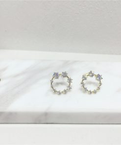 Korean Style Minimalist Hollow Round Geometric S925 Silver Needle Earrings with Diamond Accents