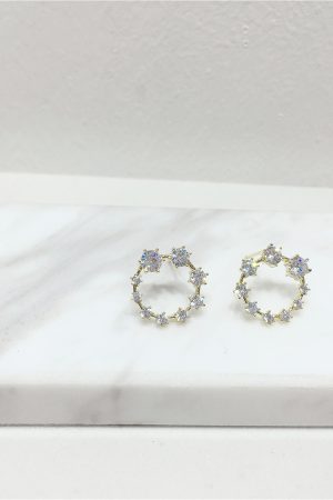 Korean Style Minimalist Hollow Round Geometric S925 Silver Needle Earrings with Diamond Accents