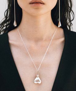 Korean Style Minimalist Large Heart Pendant Necklace - Trendy 3D Silver Love Sweater Chain Jewelry