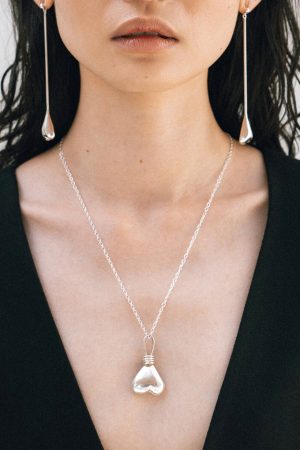 Korean Style Minimalist Large Heart Pendant Necklace - Trendy 3D Silver Love Sweater Chain Jewelry