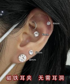 Korean Style Minimalist Magnetic Zircon Ear Clips for Women - Elegant, Versatile No Ear Holes Earrings for Everyday Wear