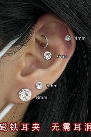 Korean Style Minimalist Magnetic Zircon Ear Clips for Women - Elegant, Versatile No Ear Holes Earrings for Everyday Wear
