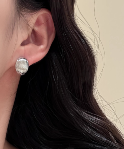 Korean-Style Minimalist Metallic Texture Short Trendy Earrings for Women - High-End Sophisticated Vibe 2025 Collection