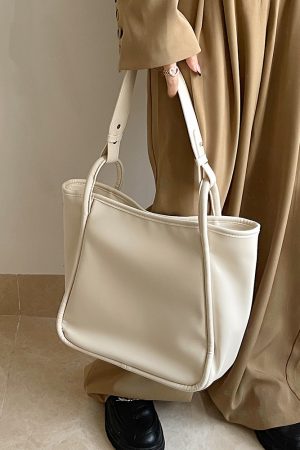 Korean-Style Minimalist Tote Bag - 2025 Spring/Summer Commuter Handbag, Large Capacity Fashionable Shoulder Bag
