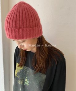 Korean Style Multi-Color Wide Ribbed Angora Rabbit Hair Yarn Hat for Winter Fashion