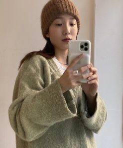 Korean Style Multi-Color Wide Ribbed Angora Rabbit Hair Yarn Hat for Winter Fashion