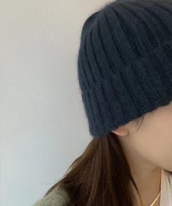 Korean Style Multi-Color Wide Ribbed Angora Rabbit Hair Yarn Hat for Winter Fashion