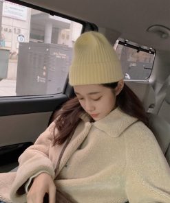 Korean Style Multi-Color Wide Ribbed Angora Rabbit Hair Yarn Hat for Winter Fashion