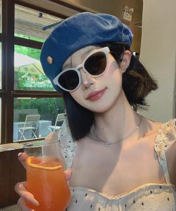 Korean-Style Oversized Denim Beret Hat, Retro Octagonal Design, Face-Shaping Versatile Fashion Hat for Women