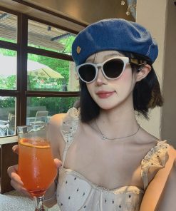 Korean-Style Oversized Denim Beret Hat, Retro Octagonal Design, Face-Shaping Versatile Fashion Hat for Women