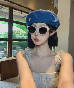 Korean-Style Oversized Denim Beret Hat, Retro Octagonal Design, Face-Shaping Versatile Fashion Hat for Women