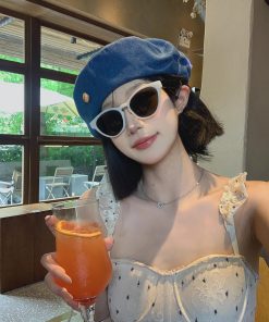 Korean-Style Oversized Denim Beret Hat, Retro Octagonal Design, Face-Shaping Versatile Fashion Hat for Women