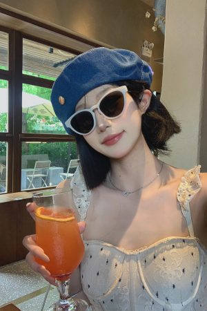 Korean-Style Oversized Denim Beret Hat, Retro Octagonal Design, Face-Shaping Versatile Fashion Hat for Women