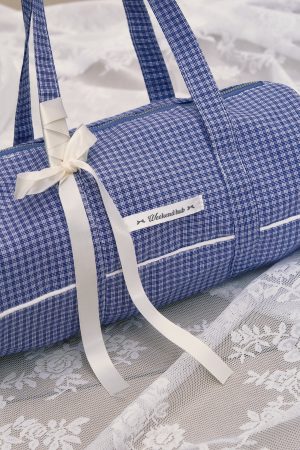 Korean-Style Plaid Ribbon Cylindrical Shoulder Bag for Women - Summer 2025 Versatile Small Tote Handbag