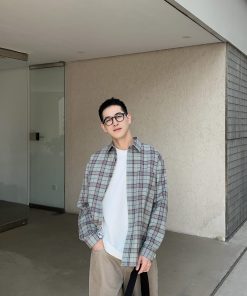 Korean Style Plaid Shirt for Men, Early Spring Casual Loose Jacket, Lazy Minimalist Design, Perfect for 90s and Y2K Fashion