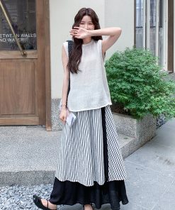 Korean Style Plaid Spliced Skirt Set for Women - Sleeveless Top Two-Piece Outfit - 2025 Summer Fashion Trend
