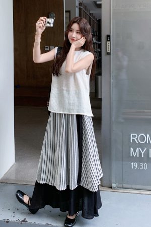 Korean Style Plaid Spliced Skirt Set for Women - Sleeveless Top Two-Piece Outfit - 2025 Summer Fashion Trend