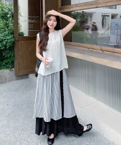 Korean Style Plaid Spliced Skirt Set for Women - Sleeveless Top Two-Piece Outfit - 2025 Summer Fashion Trend