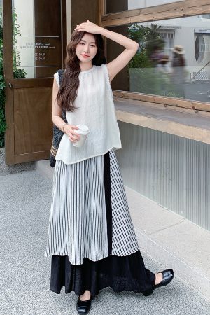 Korean Style Plaid Spliced Skirt Set for Women - Sleeveless Top Two-Piece Outfit - 2025 Summer Fashion Trend