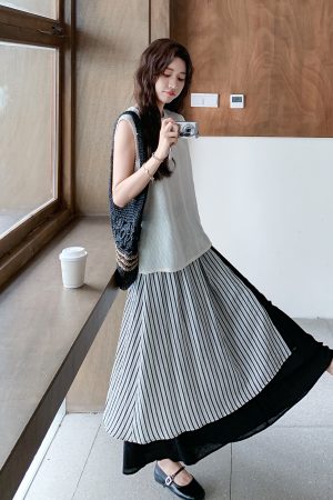 Korean Style Plaid Spliced Skirt Set for Women - Sleeveless Top Two-Piece Outfit - 2025 Summer Fashion Trend