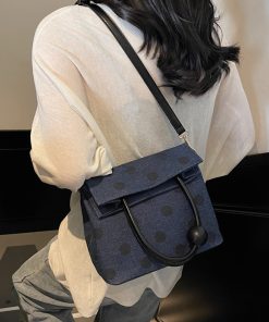 Korean-Style Polka Dot Denim Tote Bag for Women, Small Square Crossbody Shoulder Bag, Foldable Spring/Summer 2025 Fashion Accessory