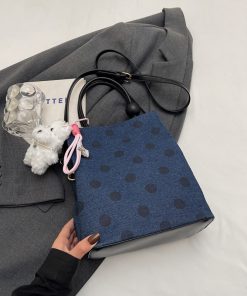 Korean-Style Polka Dot Denim Tote Bag for Women, Small Square Crossbody Shoulder Bag, Foldable Spring/Summer 2025 Fashion Accessory