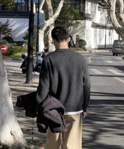 Korean Style Polo Knitted Sweater for Men, Autumn Winter Casual Loose Top, Minimalist Fashion, Cozy Layering Essential