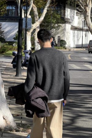 Korean Style Polo Knitted Sweater for Men, Autumn Winter Casual Loose Top, Minimalist Fashion, Cozy Layering Essential