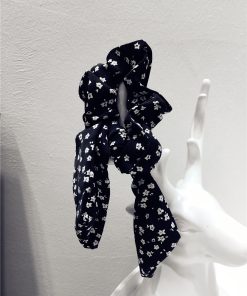 Korean-Style Printed Houndstooth Pleated Five-Pointed Star Hair Tie with Ribbon Detail for Trendy Looks