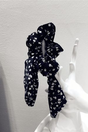 Korean-Style Printed Houndstooth Pleated Five-Pointed Star Hair Tie with Ribbon Detail for Trendy Looks