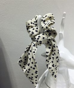 Korean-Style Printed Houndstooth Pleated Five-Pointed Star Hair Tie with Ribbon Detail for Trendy Looks