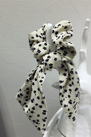 Korean-Style Printed Houndstooth Pleated Five-Pointed Star Hair Tie with Ribbon Detail for Trendy Looks