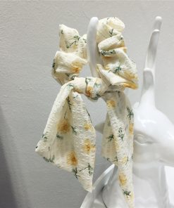 Korean-Style Printed Houndstooth Pleated Five-Pointed Star Hair Tie with Ribbon Detail for Trendy Looks