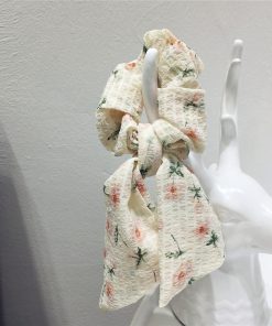 Korean-Style Printed Houndstooth Pleated Five-Pointed Star Hair Tie with Ribbon Detail for Trendy Looks