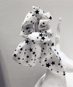 Korean-Style Printed Houndstooth Pleated Five-Pointed Star Hair Tie with Ribbon Detail for Trendy Looks