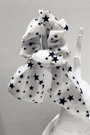 Korean-Style Printed Houndstooth Pleated Five-Pointed Star Hair Tie with Ribbon Detail for Trendy Looks