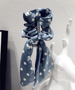 Korean-Style Printed Houndstooth Pleated Five-Pointed Star Hair Tie with Ribbon Detail for Trendy Looks