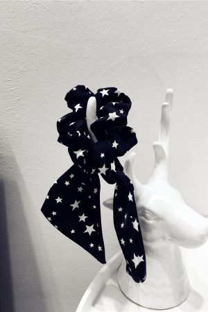 Korean-Style Printed Houndstooth Pleated Five-Pointed Star Hair Tie with Ribbon Detail for Trendy Looks