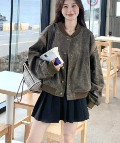 Korean-Style Printed Short Jacket for Spring 2025 - Chic Baseball Jacket, Unique Design, Trendy and Popular Fashion Essential