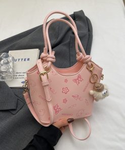 Korean-Style Printed Tote Bag for Women - Spring/Summer 2025, Textured Bucket Bag, Fresh & Simple Shoulder Crossbody Bag