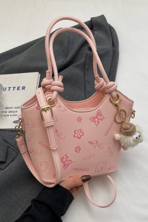 Korean-Style Printed Tote Bag for Women - Spring/Summer 2025, Textured Bucket Bag, Fresh & Simple Shoulder Crossbody Bag