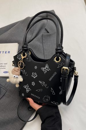 Korean-Style Printed Tote Bag for Women - Spring/Summer 2025, Textured Bucket Bag, Fresh & Simple Shoulder Crossbody Bag