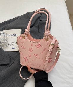 Korean-Style Printed Tote Bag for Women - Spring/Summer 2025, Textured Bucket Bag, Fresh & Simple Shoulder Crossbody Bag