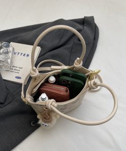 Korean-Style Printed Tote Bag for Women - Spring/Summer 2025, Textured Bucket Bag, Fresh & Simple Shoulder Crossbody Bag