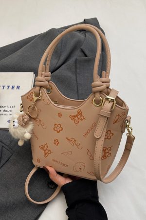 Korean-Style Printed Tote Bag for Women - Spring/Summer 2025, Textured Bucket Bag, Fresh & Simple Shoulder Crossbody Bag