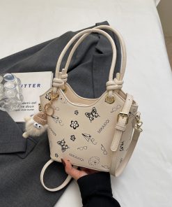 Korean-Style Printed Tote Bag for Women - Spring/Summer 2025, Textured Bucket Bag, Fresh & Simple Shoulder Crossbody Bag