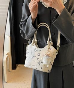 Korean-Style Printed Tote Bag for Women - Spring/Summer 2025, Textured Bucket Bag, Fresh & Simple Shoulder Crossbody Bag