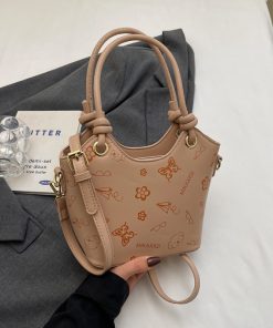 Korean-Style Printed Tote Bag for Women - Spring/Summer 2025, Textured Bucket Bag, Fresh & Simple Shoulder Crossbody Bag