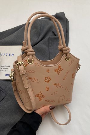 Korean-Style Printed Tote Bag for Women - Spring/Summer 2025, Textured Bucket Bag, Fresh & Simple Shoulder Crossbody Bag